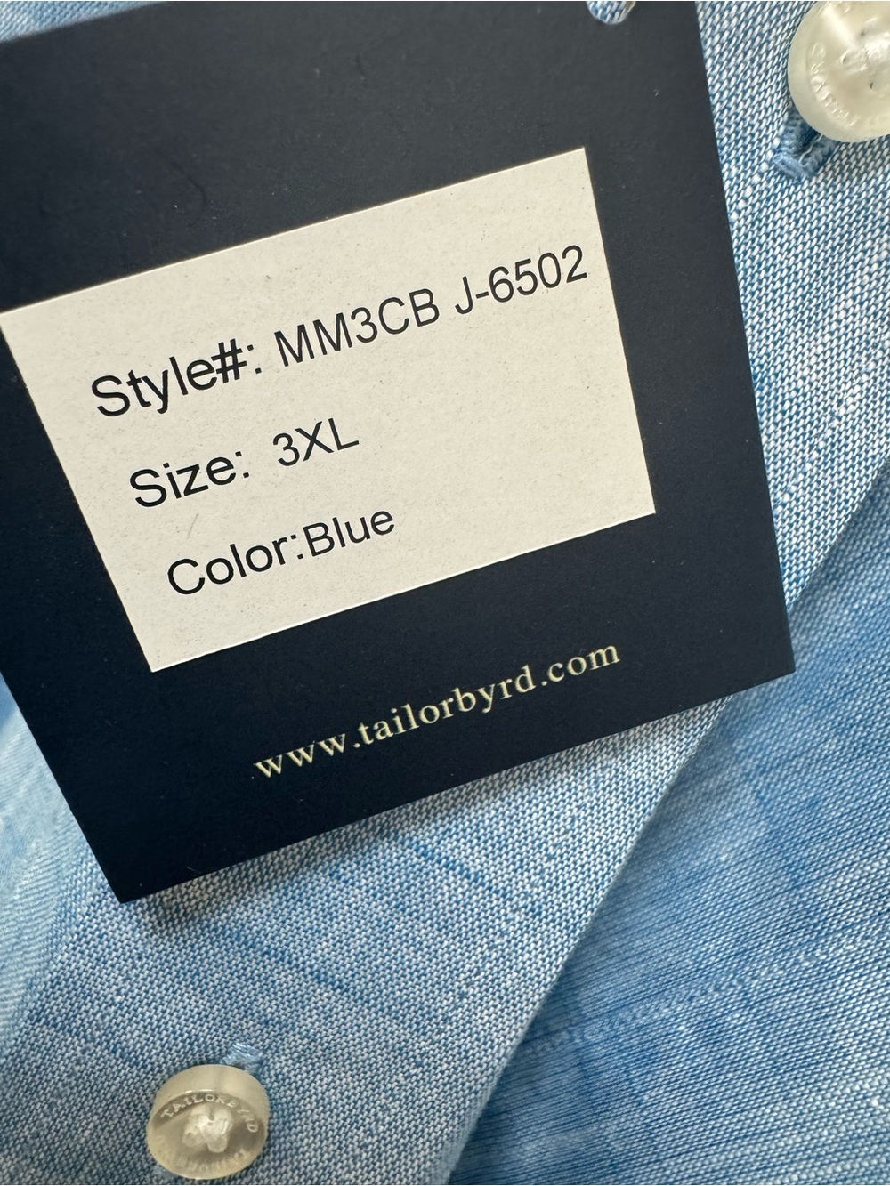 Men’s Tailorbyrd Collection button-down shirt flight blue. New. Sz 3XL - Picture 5 of 6